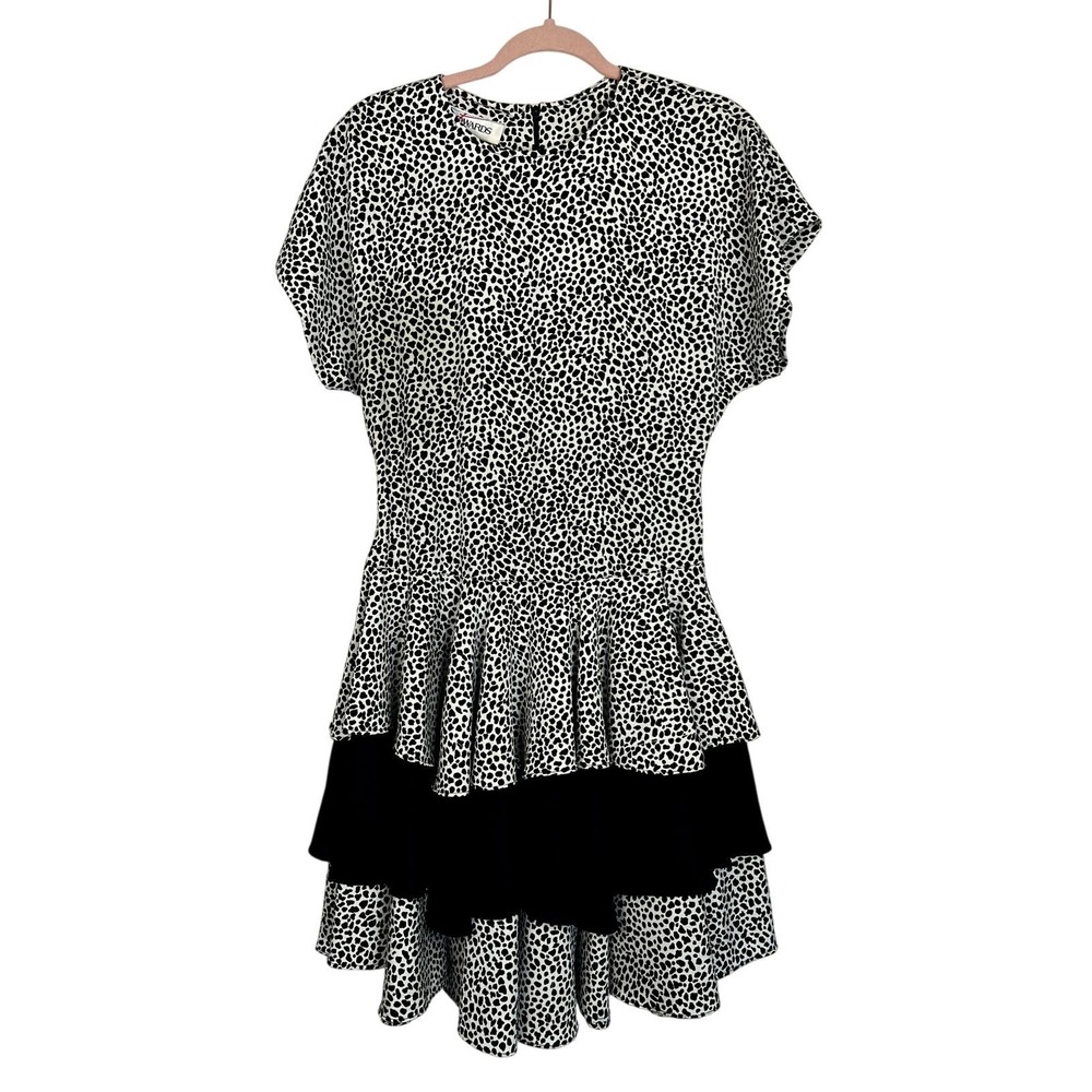 Vtg 80s Edwards Animal Print Fit & Flare Ruffles Party Midi Dress Size 9/10